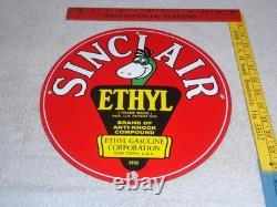 Vintage 1952 Sinclair Ethyl Gasoline + Dinosaur 11 3/4 Porcelain Metal Oil Sign