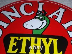 Vintage 1952 Sinclair Ethyl Gasoline + Dinosaur 11 3/4 Porcelain Metal Oil Sign