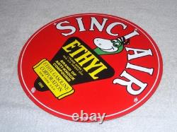Vintage 1952 Sinclair Ethyl Gasoline + Dinosaur 11 3/4 Porcelain Metal Oil Sign