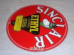 Vintage 1952 Sinclair Ethyl Gasoline + Dinosaur 11 3/4 Porcelain Metal Oil Sign