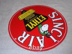 Vintage 1952 Sinclair Ethyl Gasoline + Dinosaur 11 3/4 Porcelain Metal Oil Sign