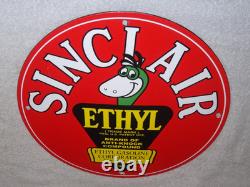 Vintage 1952 Sinclair Ethyl Gasoline + Dinosaur 11 3/4 Porcelain Metal Oil Sign