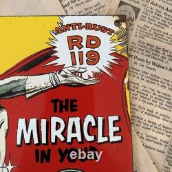 Vintage 1952 Sinclair Gasoline Antirust 8x12 Inches Porcelain Enamel Sign