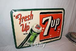 Vintage 1953 7Up 7 Up Fresh Up Soda Pop Bottle 27 Embossed Metal Sign