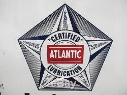 Vintage 1953 Atlantic Certified Lubrication 2 Sided Signn. Porcelainv. Nice