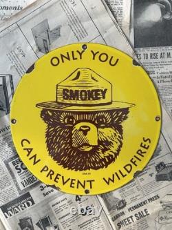 Vintage 1953 Smokey The Bear Forest Fire Wildfire 12 Inch Porcelain Enamel Sign