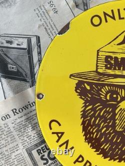 Vintage 1953 Smokey The Bear Forest Fire Wildfire 12 Inch Porcelain Enamel Sign