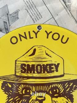 Vintage 1953 Smokey The Bear Forest Fire Wildfire 12 Inch Porcelain Enamel Sign
