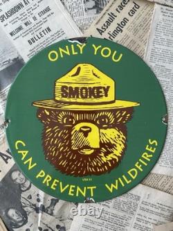 Vintage 1953 Smokey The Bear Wildfire Forest Fire 12 Inch Porcelain Enamel Sign