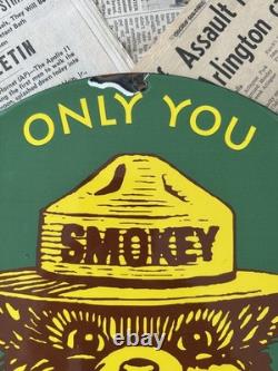 Vintage 1953 Smokey The Bear Wildfire Forest Fire 12 Inch Porcelain Enamel Sign