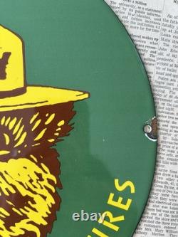 Vintage 1953 Smokey The Bear Wildfire Forest Fire 12 Inch Porcelain Enamel Sign
