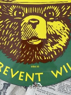 Vintage 1953 Smokey The Bear Wildfire Forest Fire 12 Inch Porcelain Enamel Sign