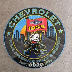 Vintage 1955 Chevrolet Cat Us Gasoline Oil Gas Pump Enamel Porcelain Sign