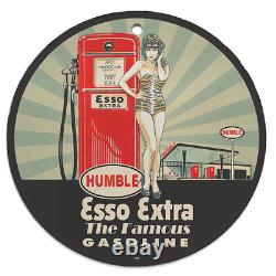 Vintage 1955 Humble Esso Extra Gasoline Porcelain Enamel Gas & Oil Garage Sign