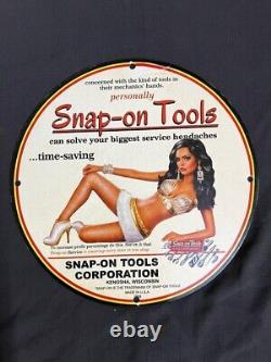 Vintage 1955 Snap on tools sign Corporation Porcelain Enamel Sign Pinup