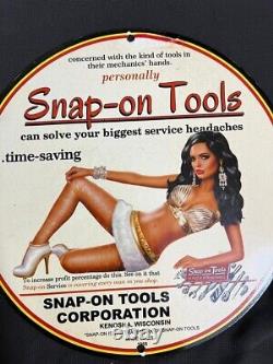 Vintage 1955 Snap on tools sign Corporation Porcelain Enamel Sign Pinup