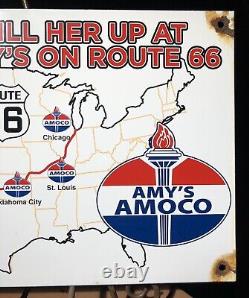 Vintage 1956 Dated Amy's Amoco Gasoline Route 66 Porcelain Gas Oil Sign