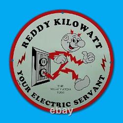 Vintage 1956 Kilowatt Red Boy Gas Station Service Man Cave Oil Porcelain Sign