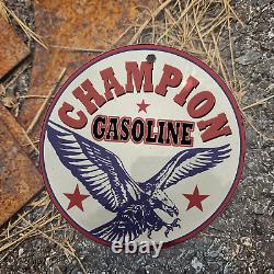 Vintage 1957 Champion Gasoline Porcelain Gas Oil 4.5 Antique Sign