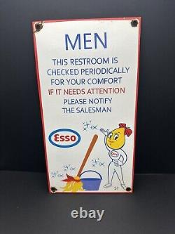 Vintage 1957 Dated Esso Men's Restroom Porcelain Gas Oil Sign 11 X 6