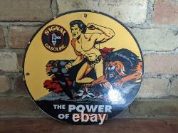 Vintage 1957 Signal Gasoline Porcelain Gas Station Pump Sign 12