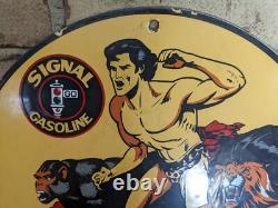 Vintage 1957 Signal Gasoline Porcelain Gas Station Pump Sign 12