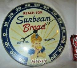 Vintage 1957 USA Sunbeam Bread Girl Art Advertising Thermometer Sign Pam Clock