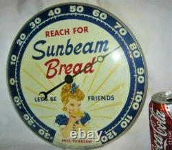 Vintage 1957 USA Sunbeam Bread Girl Art Advertising Thermometer Sign Pam Clock