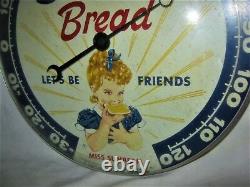 Vintage 1957 USA Sunbeam Bread Girl Art Advertising Thermometer Sign Pam Clock