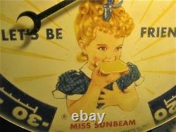 Vintage 1957 USA Sunbeam Bread Girl Art Advertising Thermometer Sign Pam Clock