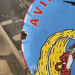 Vintage 1958 Esso Aviation Gasoline 12 Inch Convex Porcelain Enamel Sign