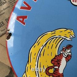 Vintage 1958 Esso Aviation Gasoline 12 Inch Convex Porcelain Enamel Sign