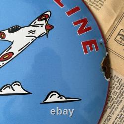 Vintage 1958 Esso Aviation Gasoline 12 Inch Convex Porcelain Enamel Sign