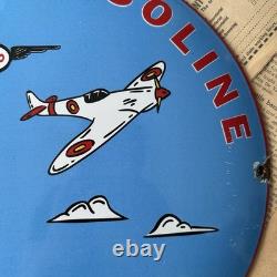 Vintage 1958 Esso Aviation Gasoline 12 Inch Convex Porcelain Enamel Sign
