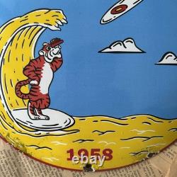 Vintage 1958 Esso Aviation Gasoline 12 Inch Convex Porcelain Enamel Sign
