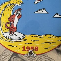 Vintage 1958 Esso Aviation Gasoline 12 Inch Convex Porcelain Enamel Sign