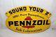 Vintage 1958 Pennzoil Sound Your Z Motor Oil Gas Station 2 Sided Metal Sign