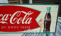 Vintage 1960 Coca Cola Fishtail Soda Pop Gas Station 32 Metal Sign