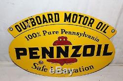 Vintage 1960 Pennzoil Outboard Boat Motor Oil 2 Sided 17 Metal Sign