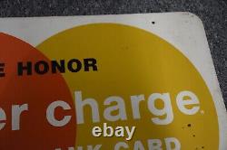 Vintage 1960's Master Charge Credit Card 2 Sided 29 x 18 inch Metal Sign