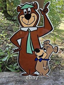 Vintage 1960's Yogi And Boo Boo Bear Porcelain Enamel Metal Sign 13 X 8.5