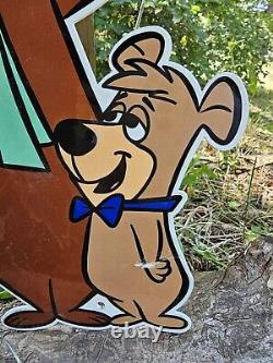 Vintage 1960's Yogi And Boo Boo Bear Porcelain Enamel Metal Sign 13 X 8.5
