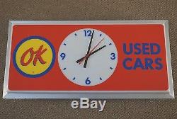 Vintage 1960s OK Used Cars Lighted Clock Sign Chevrolet Dealership Dealer GM AC