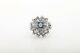 Vintage 1960s Signed. 50ct Blue Sapphire Diamond Flower 14k White Gold Ring