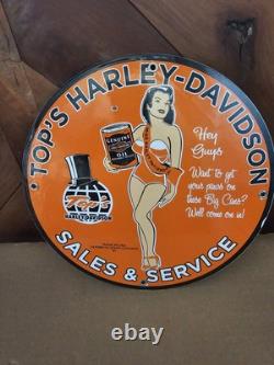 Vintage 1961 Dated Top's Harley-davidson Sales Service Porcelain Gas Oil Sign