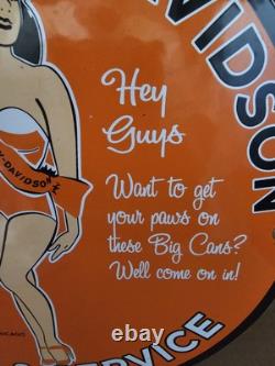 Vintage 1961 Dated Top's Harley-davidson Sales Service Porcelain Gas Oil Sign