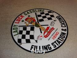 Vintage 1961 Lady Luck Woman Gasoline Station Casino 11 3/4 Porcelain Metal Sign