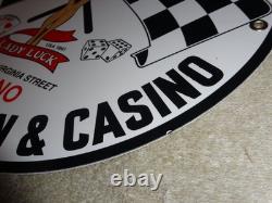 Vintage 1961 Lady Luck Woman Gasoline Station Casino 11 3/4 Porcelain Metal Sign