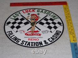Vintage 1961 Lady Luck Woman Gasoline Station Casino 11 3/4 Porcelain Metal Sign