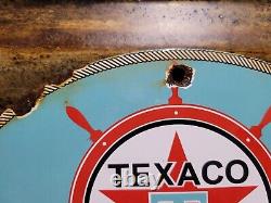Vintage 1961 Texaco Porcelain Sign Old Marine White Boat Lake Marina Gas Station